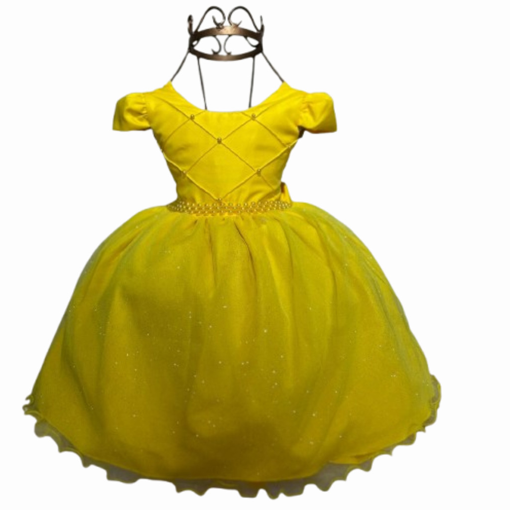Vestido amarelo infantil para festa e casamento